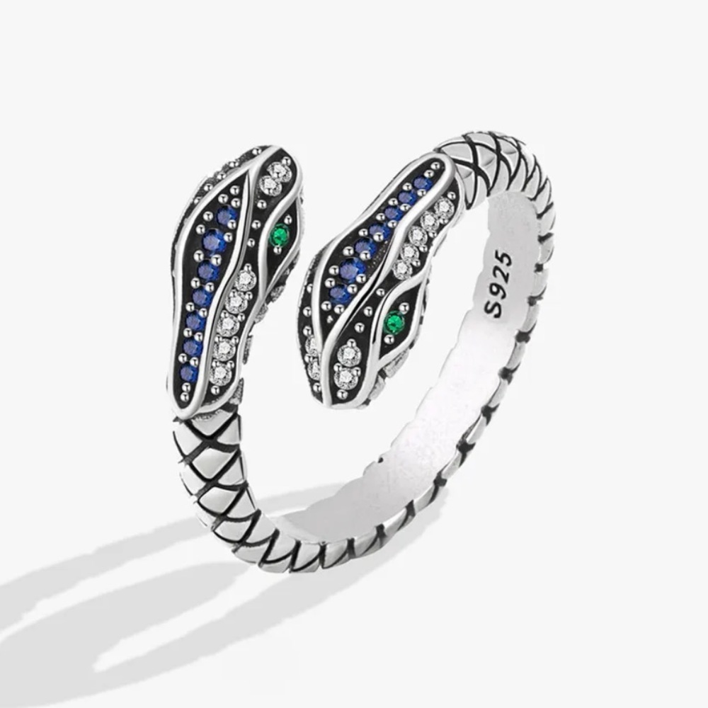 925 STERLING SILVER SNAKE CUBIC ZIRCON OPEN GOTH RING